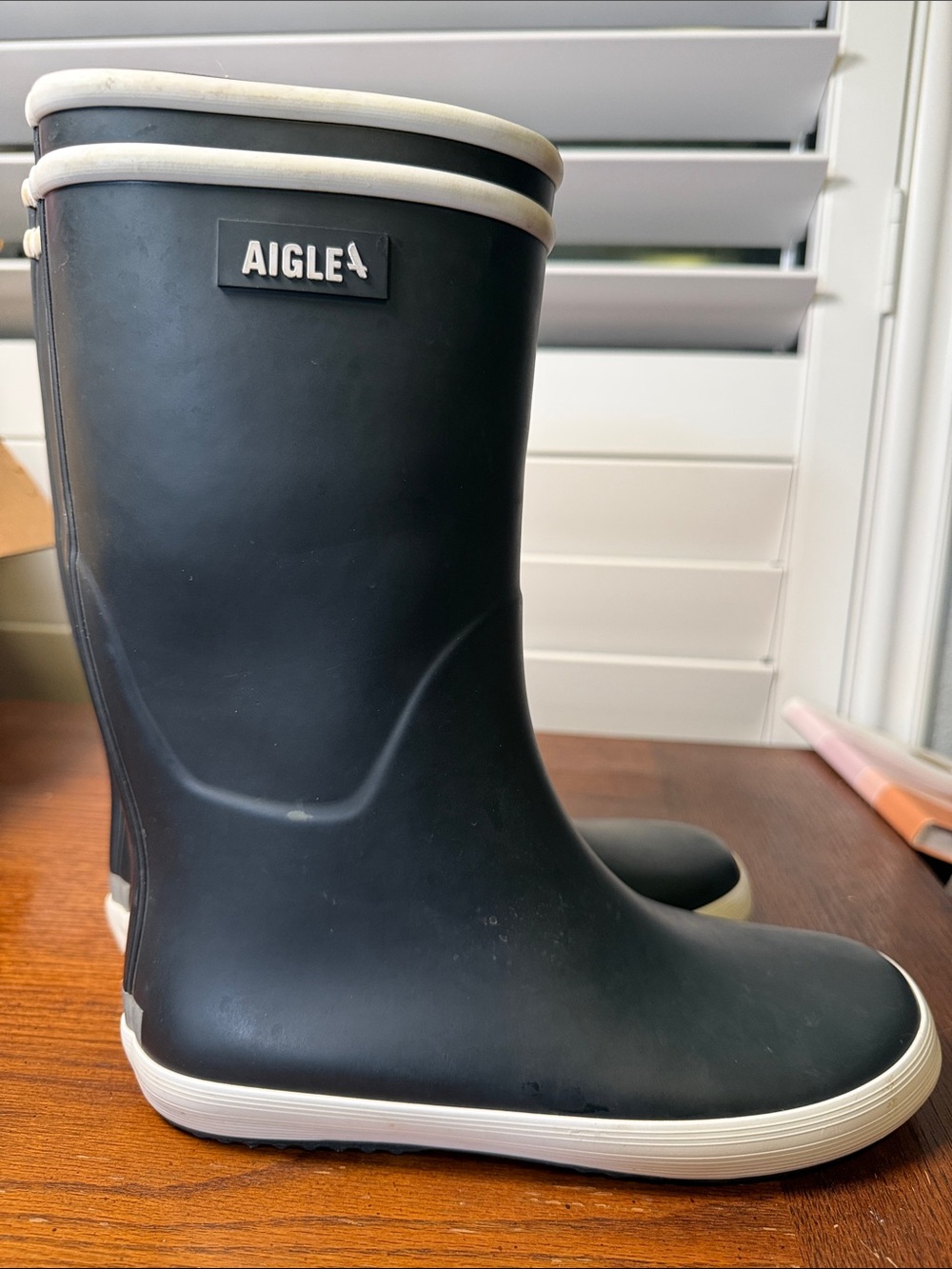 Aigle Women's Black Rain Boots with Cream Trim